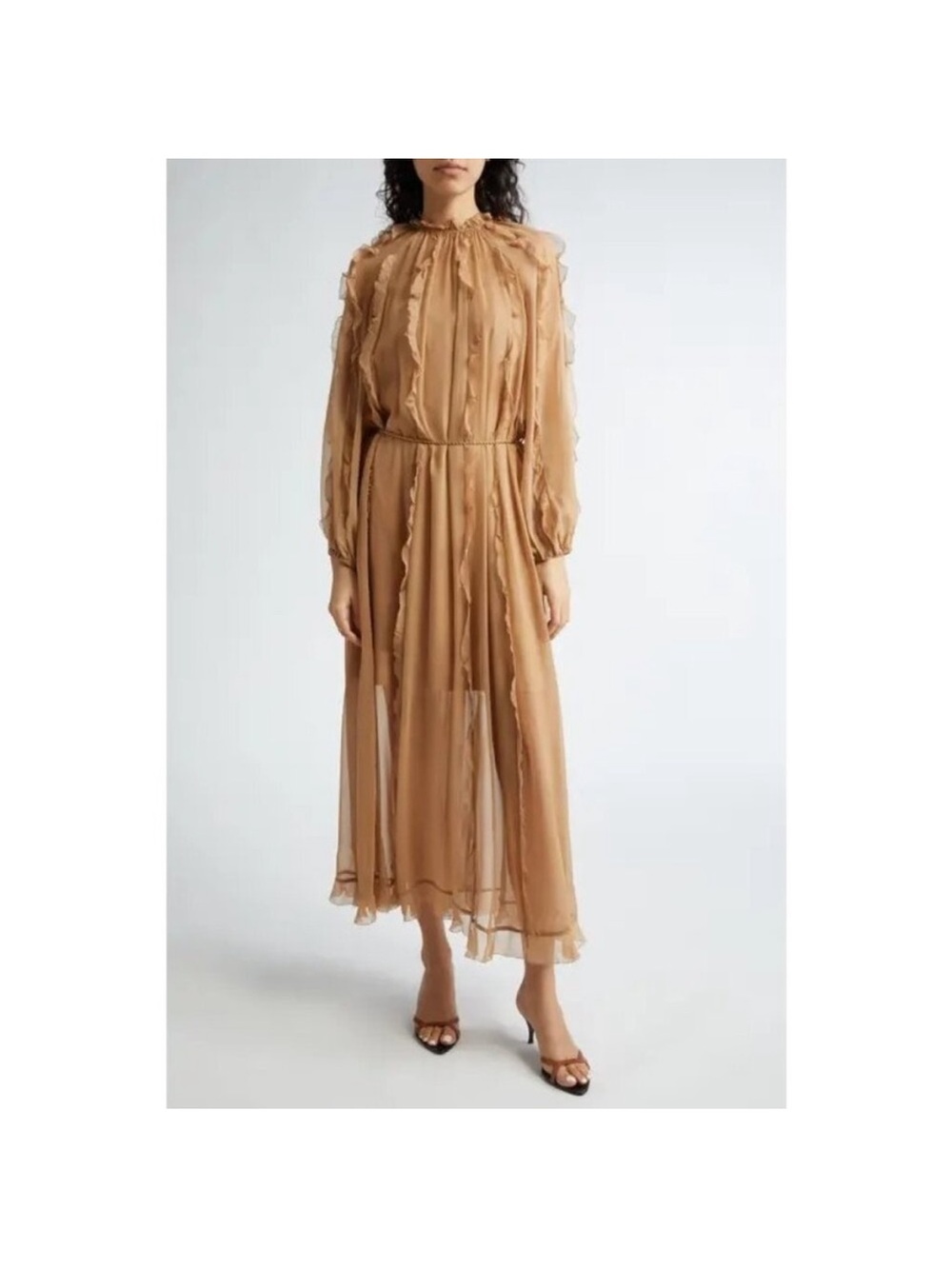 NEW ZIMMERMANN tranquility billow midi dress in tan Size 3 - Picture 2 of 16